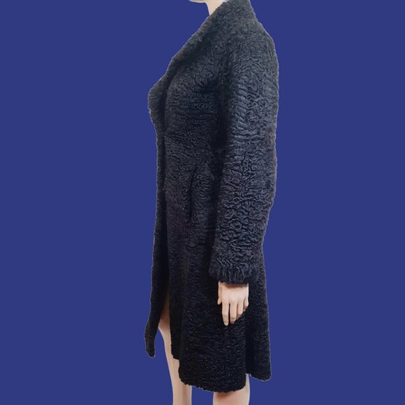 Vintage Black Persian Lamb Fur Coat 1940s 1950s Womens Size XS Mid Calf - Picture 7 of 14